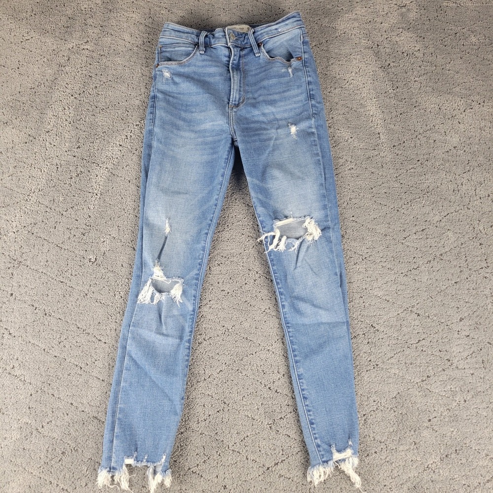 Abercrombie & Fitch Jeans Womens 0S Blue High Rise Super Skinny Ankle Distressed